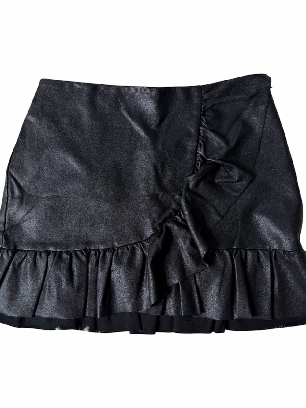 Amanda Uprichard Faux Leather Ruffle Mini Skirt P Black Preppy  Minimalist